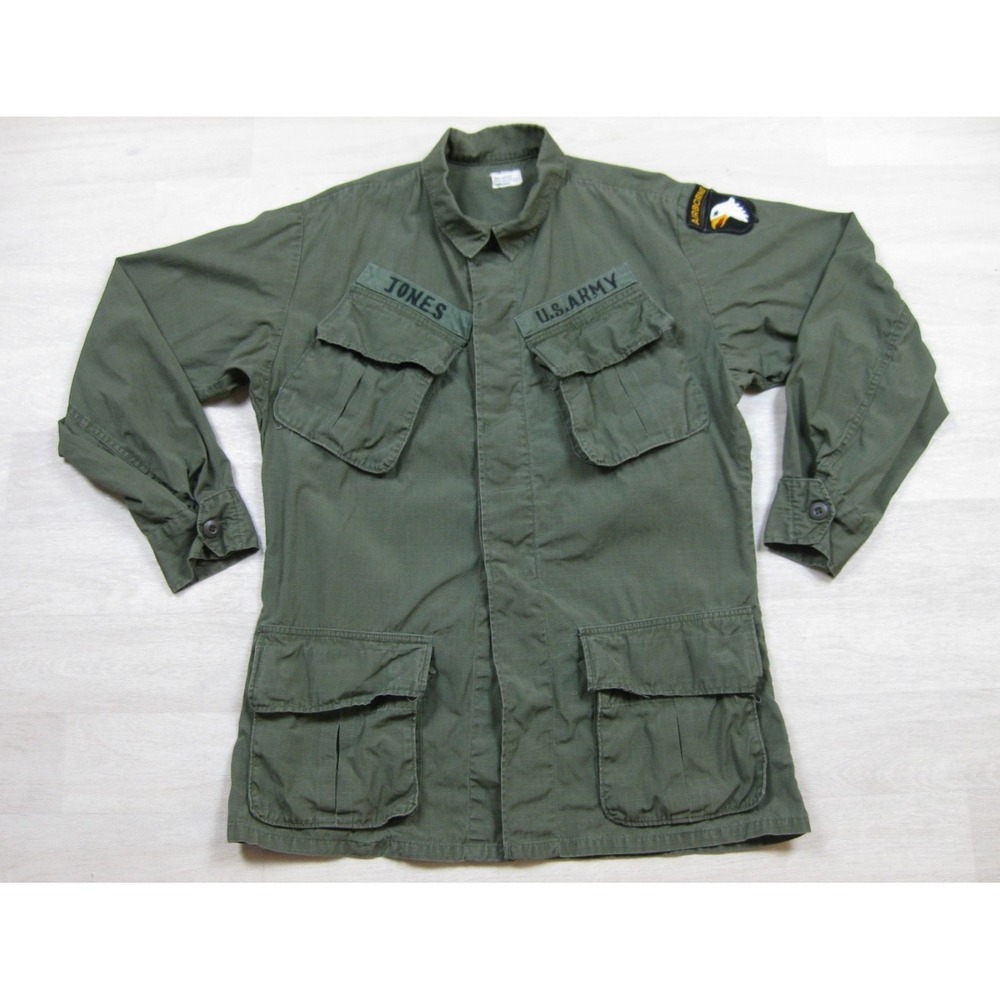 Vintage 60s US Army Ripstop Poplin Jacket (S) Slant Pocket Vietnam Airborne